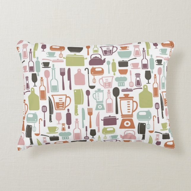 Pattern with colourful cooking icons accent pillow (Front)