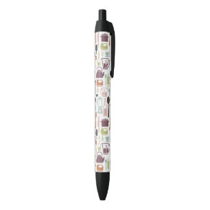 Pattern with colourful cooking icons black ink pen