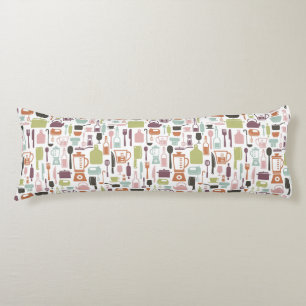 Pattern with colourful cooking icons body pillow