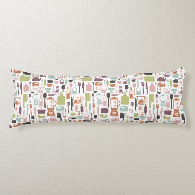 Pattern with colourful cooking icons body pillow (Front)