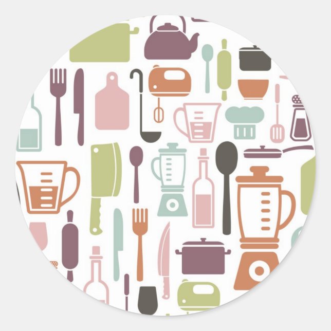 Pattern with colourful cooking icons classic round sticker (Front)