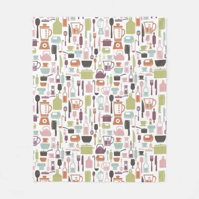Pattern with colourful cooking icons fleece blanket (Front)