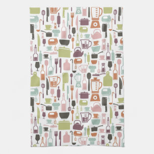 Pattern with colourful cooking icons kitchen towel