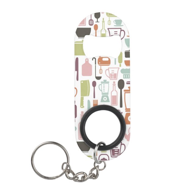 Pattern with colourful cooking icons mini bottle opener (Front)