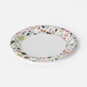 Pattern with colourful cooking icons paper plate