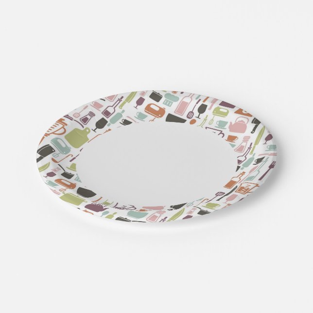 Pattern with colourful cooking icons paper plate (Angled)