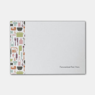 Pattern with colourful cooking icons post-it notes