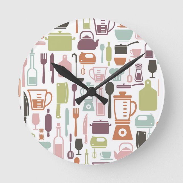 Pattern with colourful cooking icons round clock (Front)