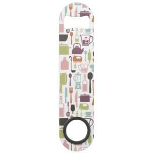 Pattern with colourful cooking icons speed bottle opener