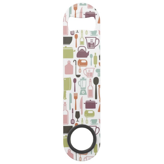 Pattern with colourful cooking icons speed bottle opener (Front)