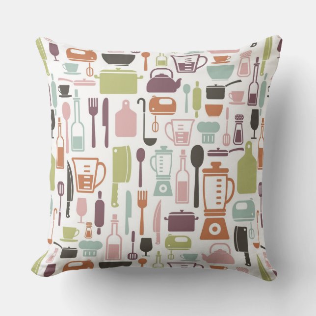 Pattern with colourful cooking icons throw pillow (Front)