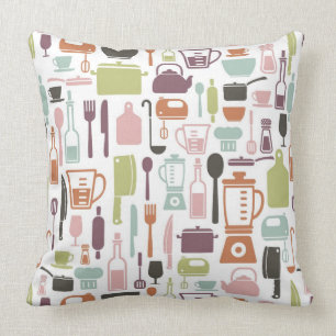 Pattern with colourful cooking icons throw pillow