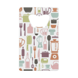Pattern with colourful cooking icons wallet bottle opener