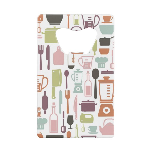 Pattern with colourful cooking icons wallet bottle opener (Front)