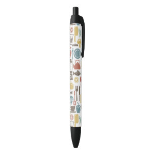Pattern with cooking icons black ink pen