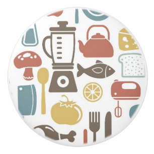 Pattern with cooking icons ceramic knob