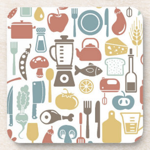 Pattern with cooking icons coaster