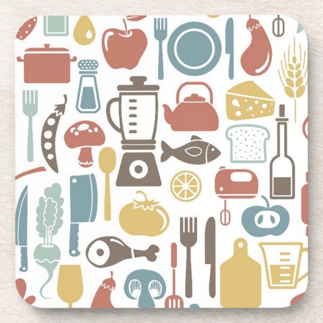 Pattern with cooking icons coaster (Front)