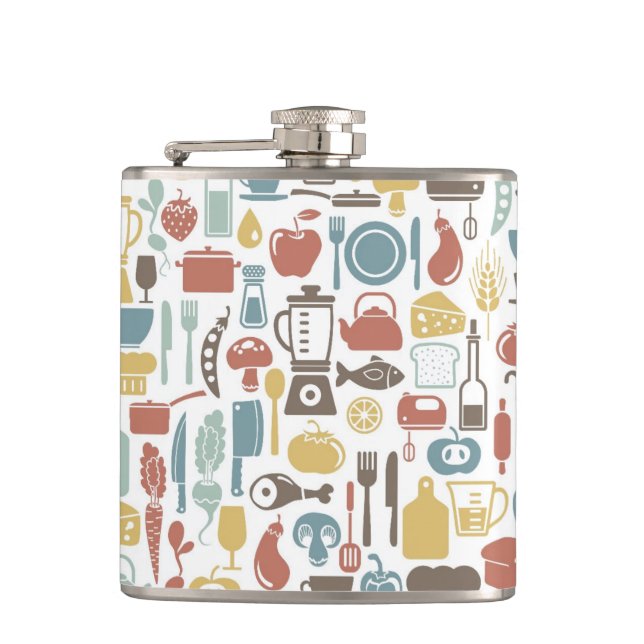 Pattern with cooking icons hip flask (Front)