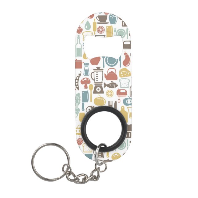 Pattern with cooking icons mini bottle opener (Front)