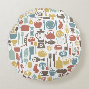 Pattern with cooking icons round pillow