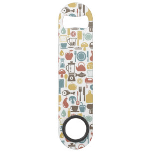 Pattern with cooking icons speed bottle opener