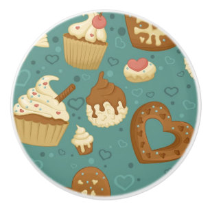 Pattern with cupcakes and candies ceramic knob