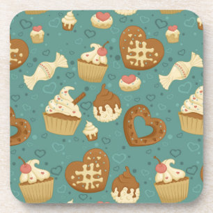 Pattern with cupcakes and candies coaster