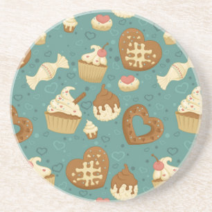 Pattern with cupcakes and candies coaster