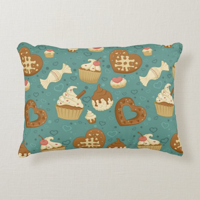 Pattern with cupcakes and candies decorative pillow (Front)