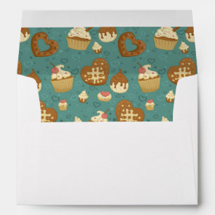 Pattern with cupcakes and candies envelopes