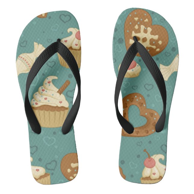 Pattern with cupcakes and candies flip flops (Footbed)