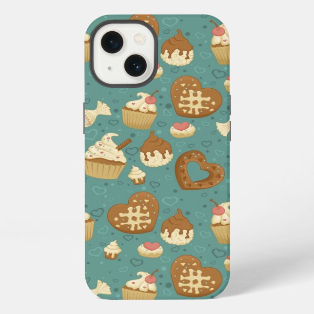 Pattern with cupcakes and candies iPhone case (Back)