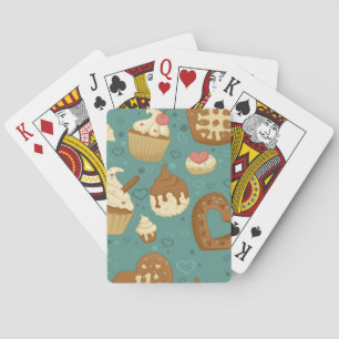 Pattern with cupcakes and candies playing cards
