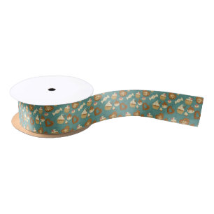 Pattern with cupcakes and candies satin ribbon