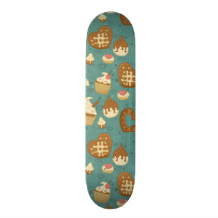Pattern with cupcakes and candies skateboard