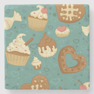 Pattern with cupcakes and candies stone coaster