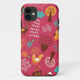 Pattern with cute birds and cats iPhone 11 case