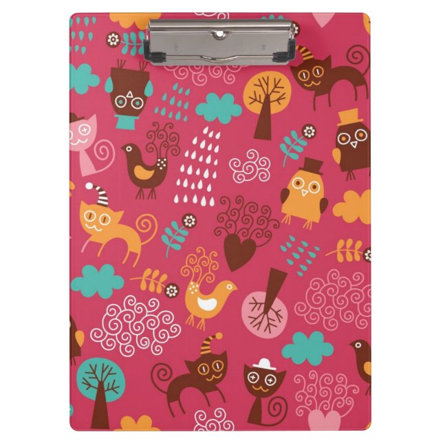 Pattern with cute birds and cats clipboard (Front)