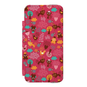 Pattern with cute birds and cats incipio watson™ iPhone 5 wallet case