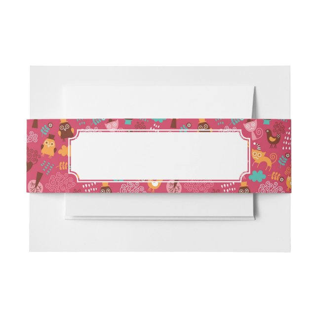 Pattern with cute birds and cats invitation belly band (Front Example)