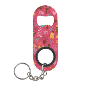 Pattern with cute birds and cats keychain bottle opener