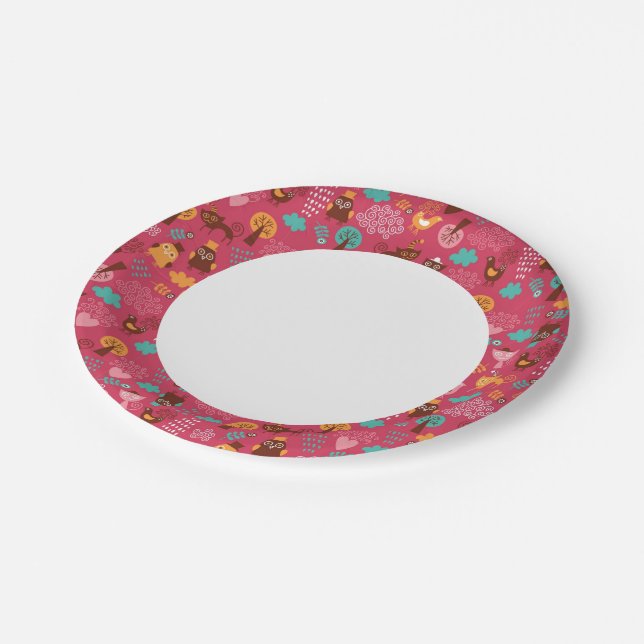 Pattern with cute birds and cats paper plate (Angled)