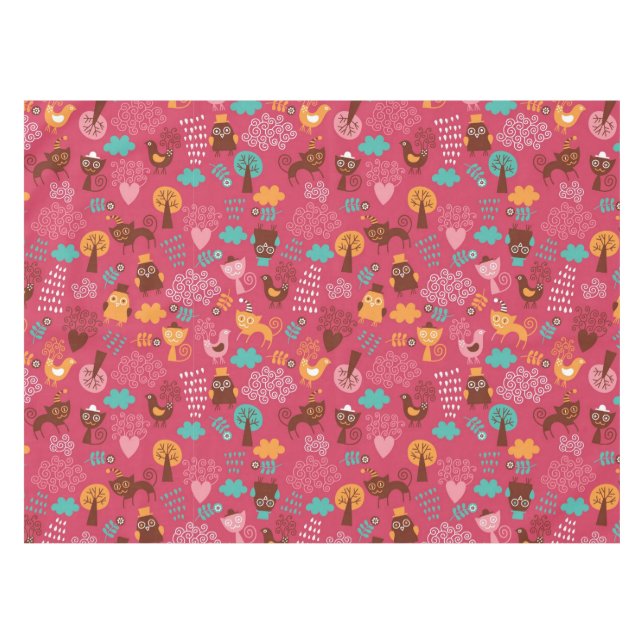 Pattern with cute birds and cats tablecloth (Front (Horizontal))