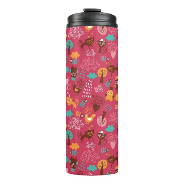 Pattern with cute birds and cats thermal tumbler (Front)