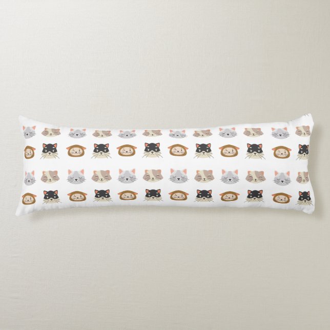 Pattern with Cute Cat Heads Body Pillow (Front)