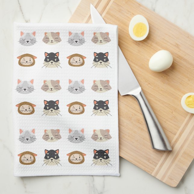 Pattern with Cute Cat Heads Kitchen Towel (Quarter Fold)