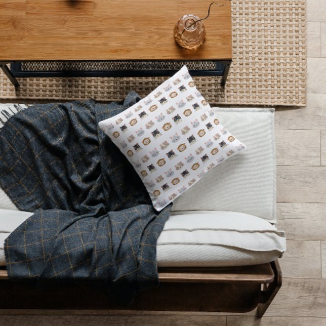 Pattern with Cute Cat Heads Throw Pillow (Creator Uploaded)