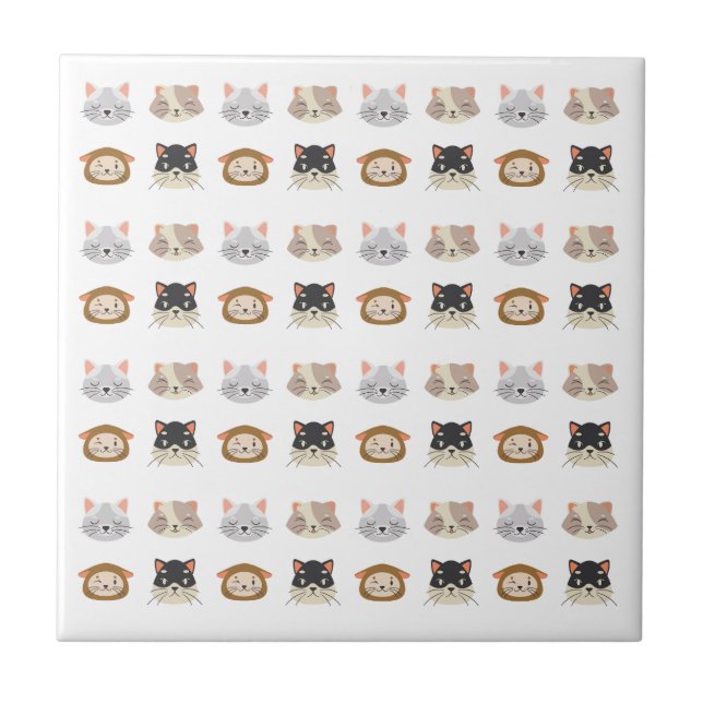 Pattern with Cute Cat Heads Tile (Front)
