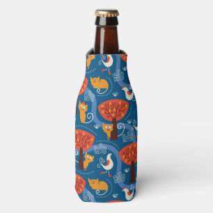 pattern with cute cats and birds bottle cooler